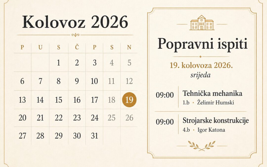 Termin popravnih ispita: 19. kolovoza 2026.
